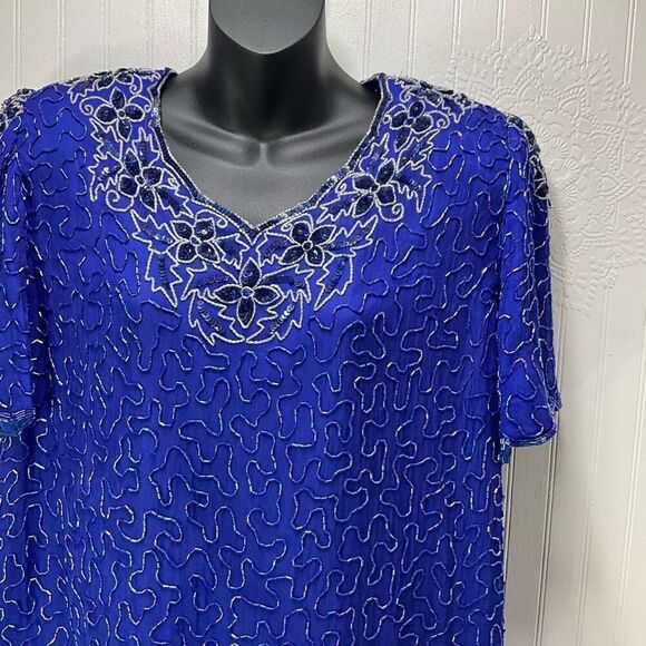 VINTAGE 80’s MOONLITE 100% Silk Beaded Blouse - Picture 2 of 8